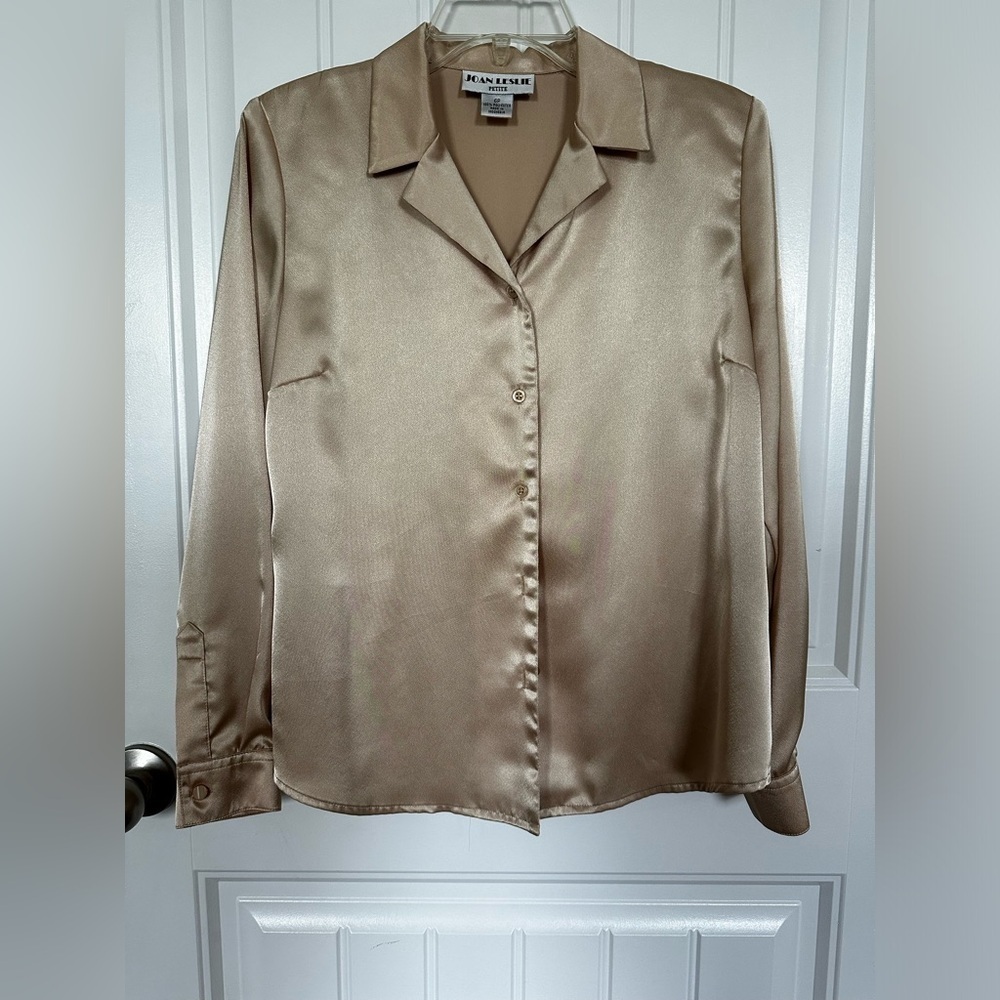 Joan leslie Gold Button Down Dress Shirt Size 6P GUC